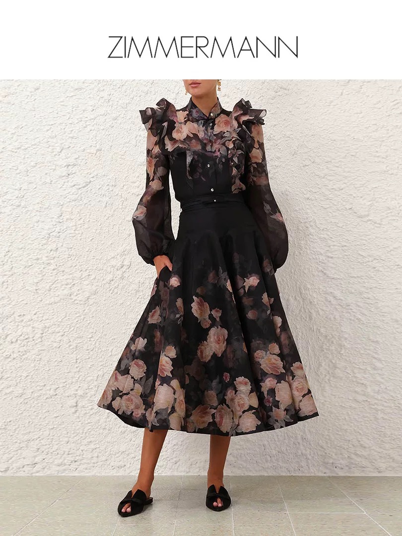 NO:307609,Model number G24121377 ZIMMERMA*N ZIMMERMA Australia brand High-end custom stylish floral print three-piece set!  Temperament age-reducing ruffle splicing button-up stand collar long sleeve shirt top solid color suspender inner strap base shirt high waist long skirt (pockets on both sides) 1.2.3.4/SMLXL (2 size inner bust 80, 46 high elasticity, bust 98, sleeve length 70, 70; waist 74, skirt length 100), skirts, alexander wang19860909款号G24121377 ZIMMERMA*N 兹默曼澳洲品牌 高端定制时尚花卉印花三件套装！气质减龄荷叶边拼接系扣立领长袖衬衣上衣纯色吊带内搭打底衫高腰大摆长款半身裙(两侧有口袋） 1.2.3.4/SMLXL（2码内搭胸围80,衣长46高弹,胸围98,袖长70,衣长70；腰围74,裙长100）,,skirts,alexander wang,Women's clothing