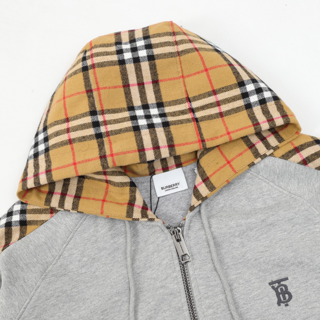 Burberry/巴宝莉 刺绣TB格纹拼接拉链卫衣外套