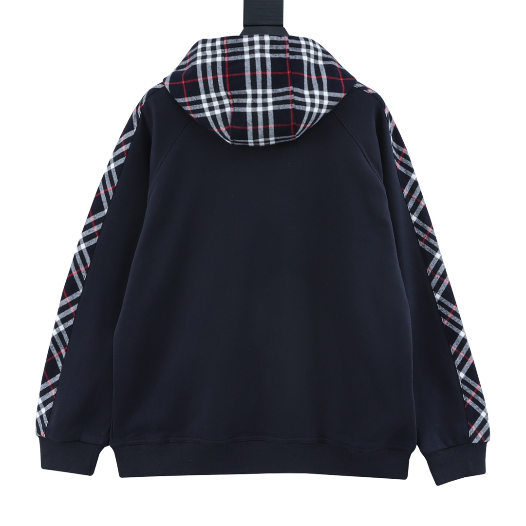 Burberry/巴宝莉 刺绣TB格纹拼接拉链卫衣外套