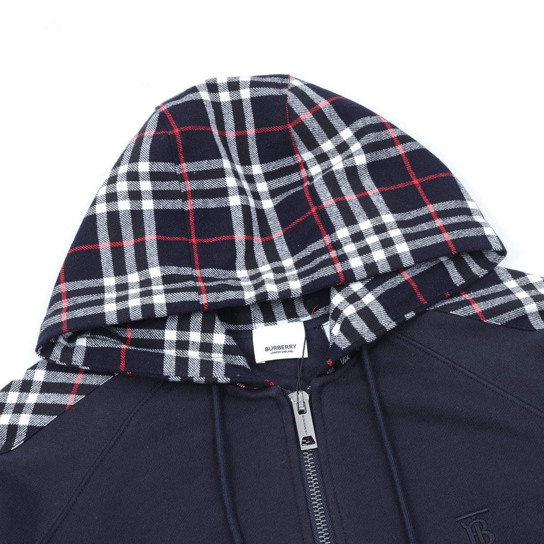 Burberry/巴宝莉 刺绣TB格纹拼接拉链卫衣外套