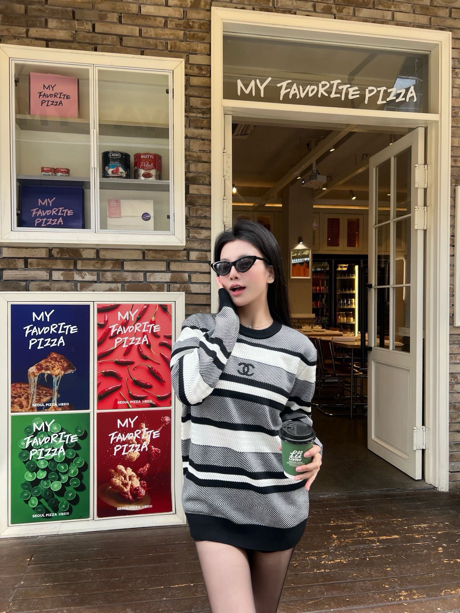 CHANEL /香奈儿 小香秋冬双CC标识刺绣条纹针织套头毛衣 上身效果#