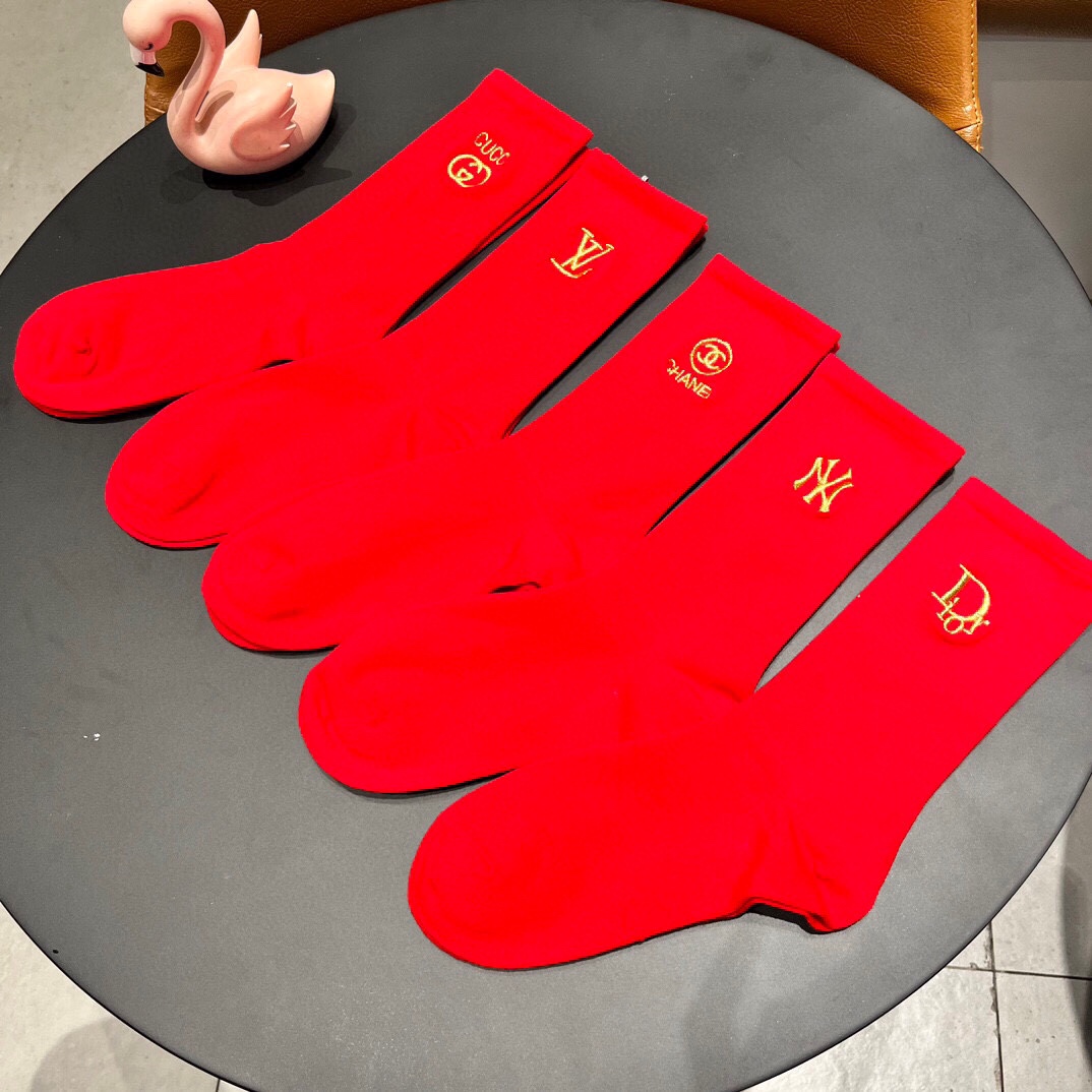 New Classic Red Sox Stockings: 2024 Embroidered Mixer Set with Five Pairs in Synchronous Box - 图片 7