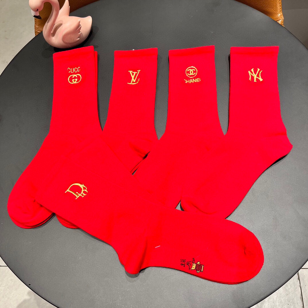 New Classic Red Sox Stockings: 2024 Embroidered Mixer Set with Five Pairs in Synchronous Box - 图片 3