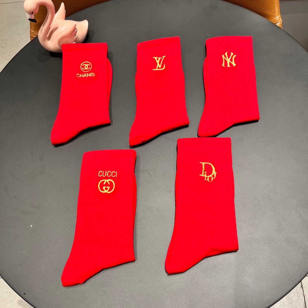 New Classic Red Sox Stockings: 2024 Embroidered Mixer Set with Five Pairs in Synchronous Box - 图片 4