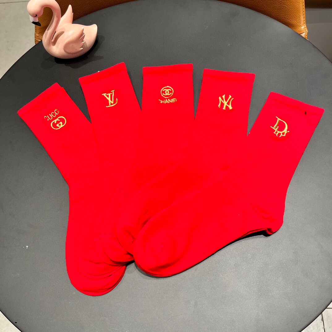 New Classic Red Sox Stockings: 2024 Embroidered Mixer Set with Five Pairs in Synchronous Box - 图片 9