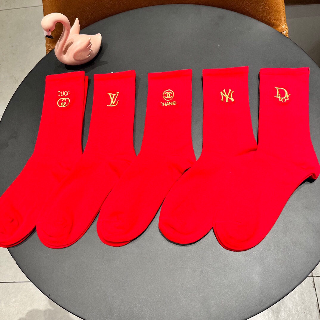 New Classic Red Sox Stockings: 2024 Embroidered Mixer Set with Five Pairs in Synchronous Box - 图片 8