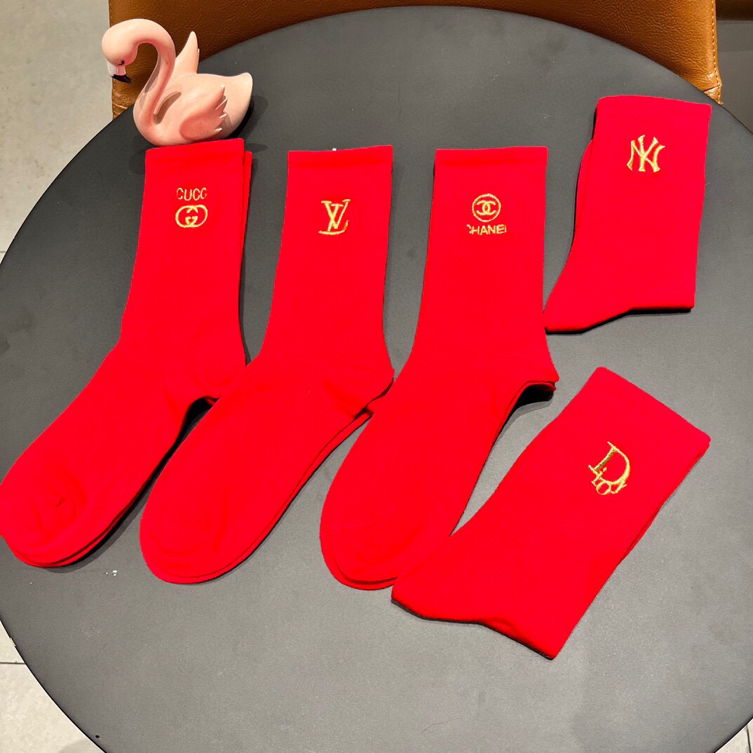 New Classic Red Sox Stockings: 2024 Embroidered Mixer Set with Five Pairs in Synchronous Box - 图片 5