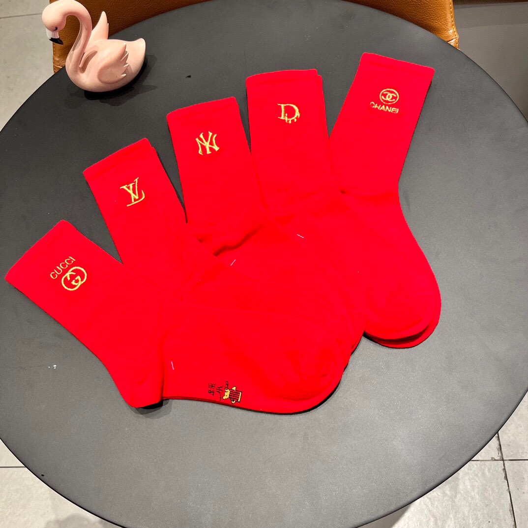 New Classic Red Sox Stockings: 2024 Embroidered Mixer Set with Five Pairs in Synchronous Box - 图片 6