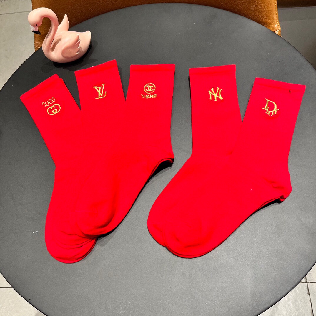 New Classic Red Sox Stockings: 2024 Embroidered Mixer Set with Five Pairs in Synchronous Box - 图片 1