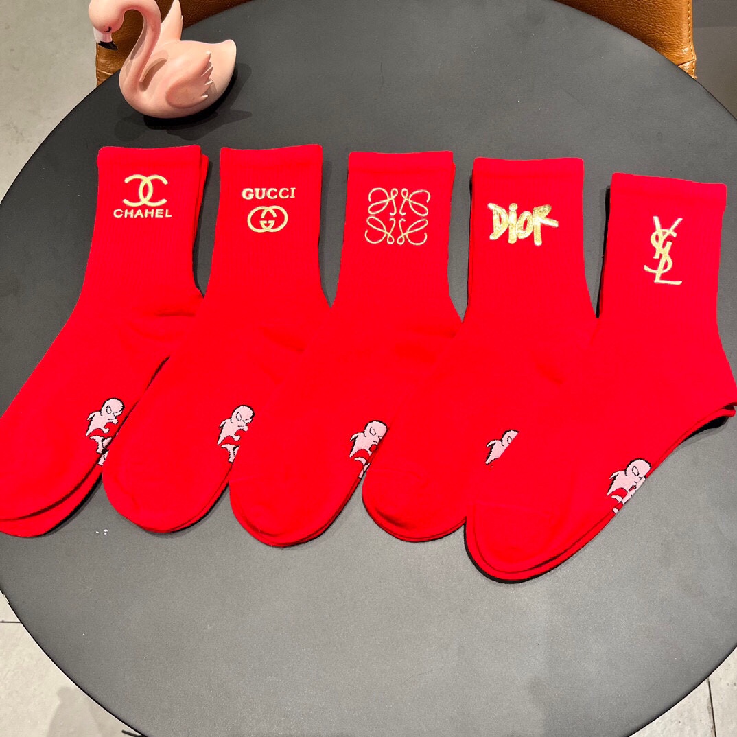 New Classic Red Sox Stockings: Box of 5 Pairs with Synchronous Design. - 图片 2