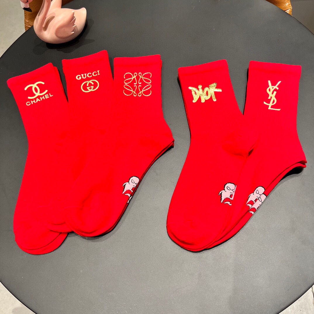 New Classic Red Sox Stockings: Box of 5 Pairs with Synchronous Design. - 图片 5
