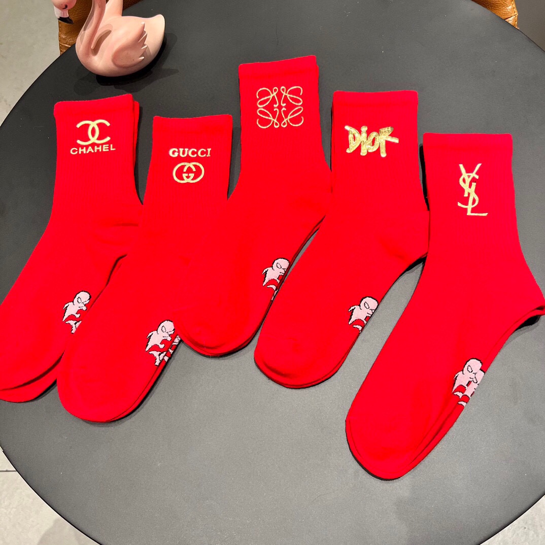 New Classic Red Sox Stockings: Box of 5 Pairs with Synchronous Design. - 图片 4