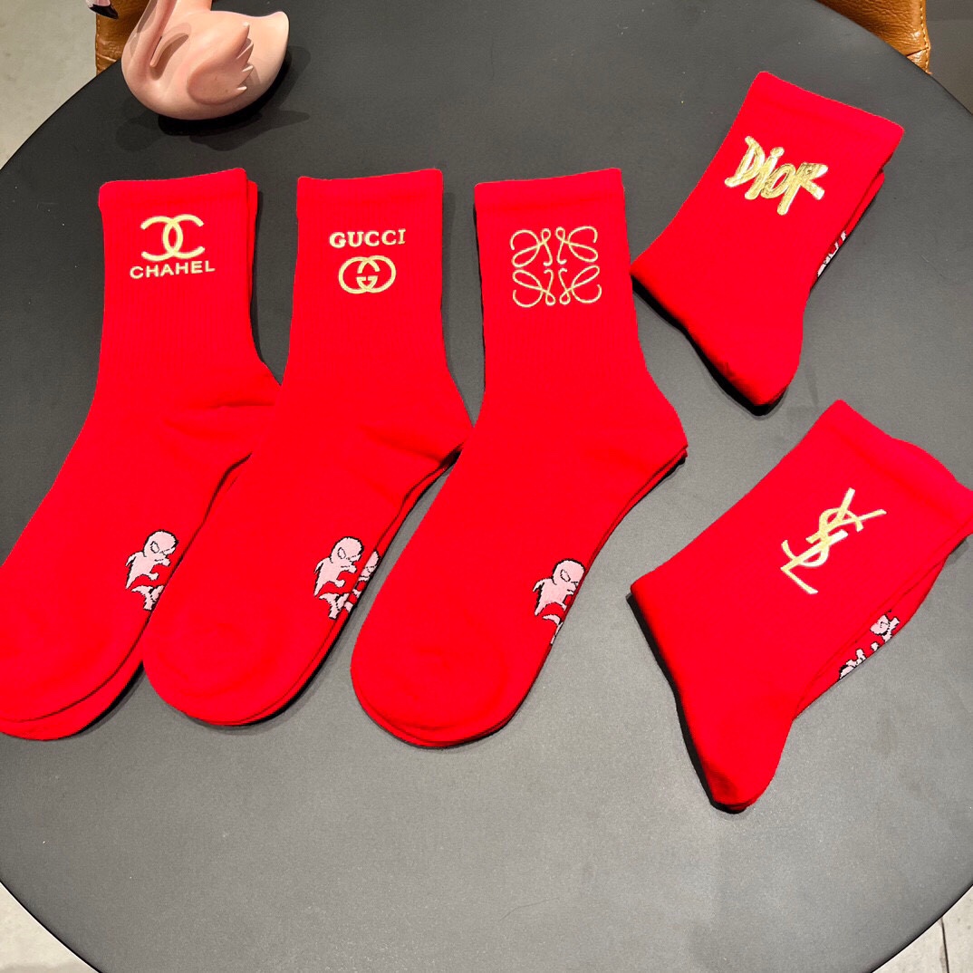 New Classic Red Sox Stockings: Box of 5 Pairs with Synchronous Design. - 图片 9