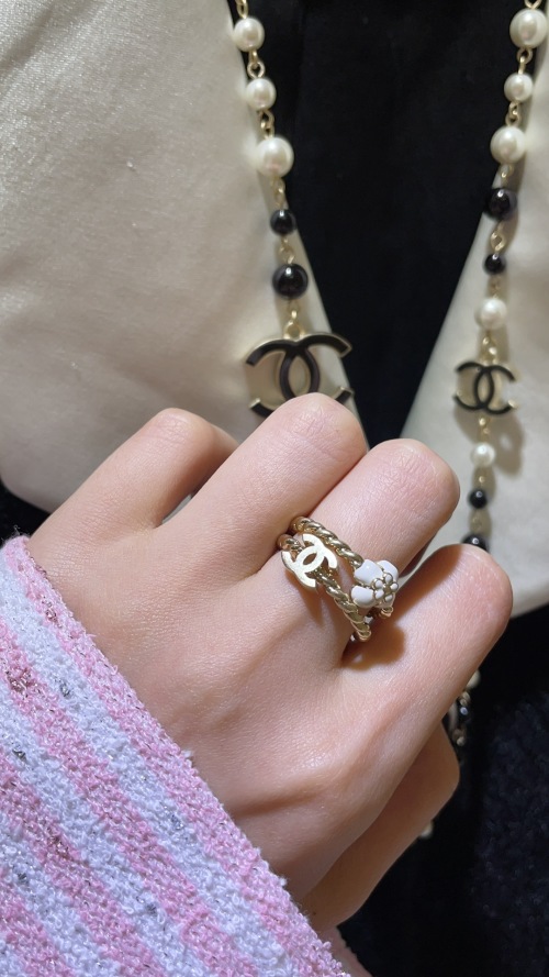 Chanel Vintage Camellia Double C Gold Braid Ring Set 1 Chanel Vintage Camellia Double C Gold Braid Ring Set