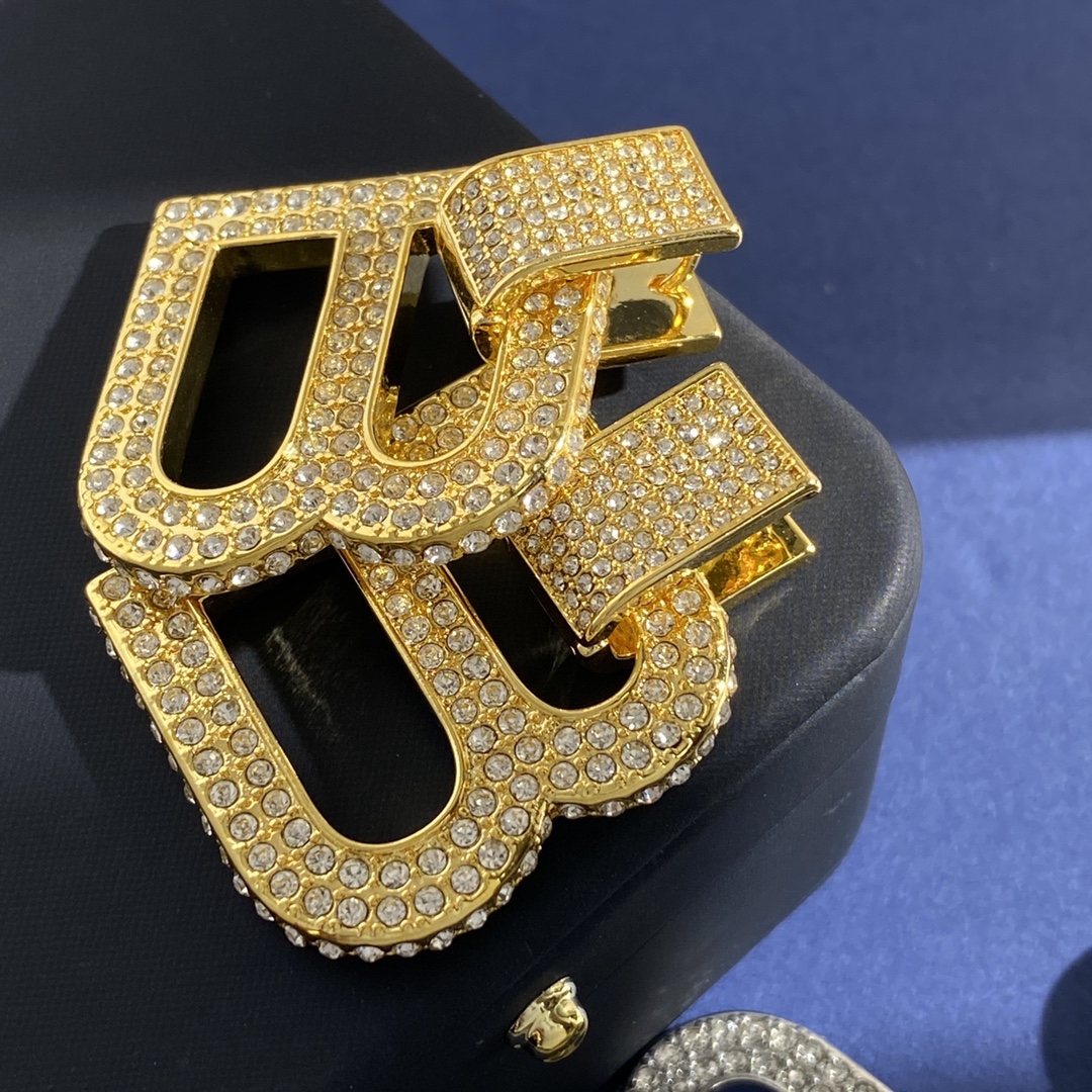 Balenciaga 大号巴黎世家BALENCIAGA欧美夸张走秀款满钻U形耳钉挂双B字母标志耳环