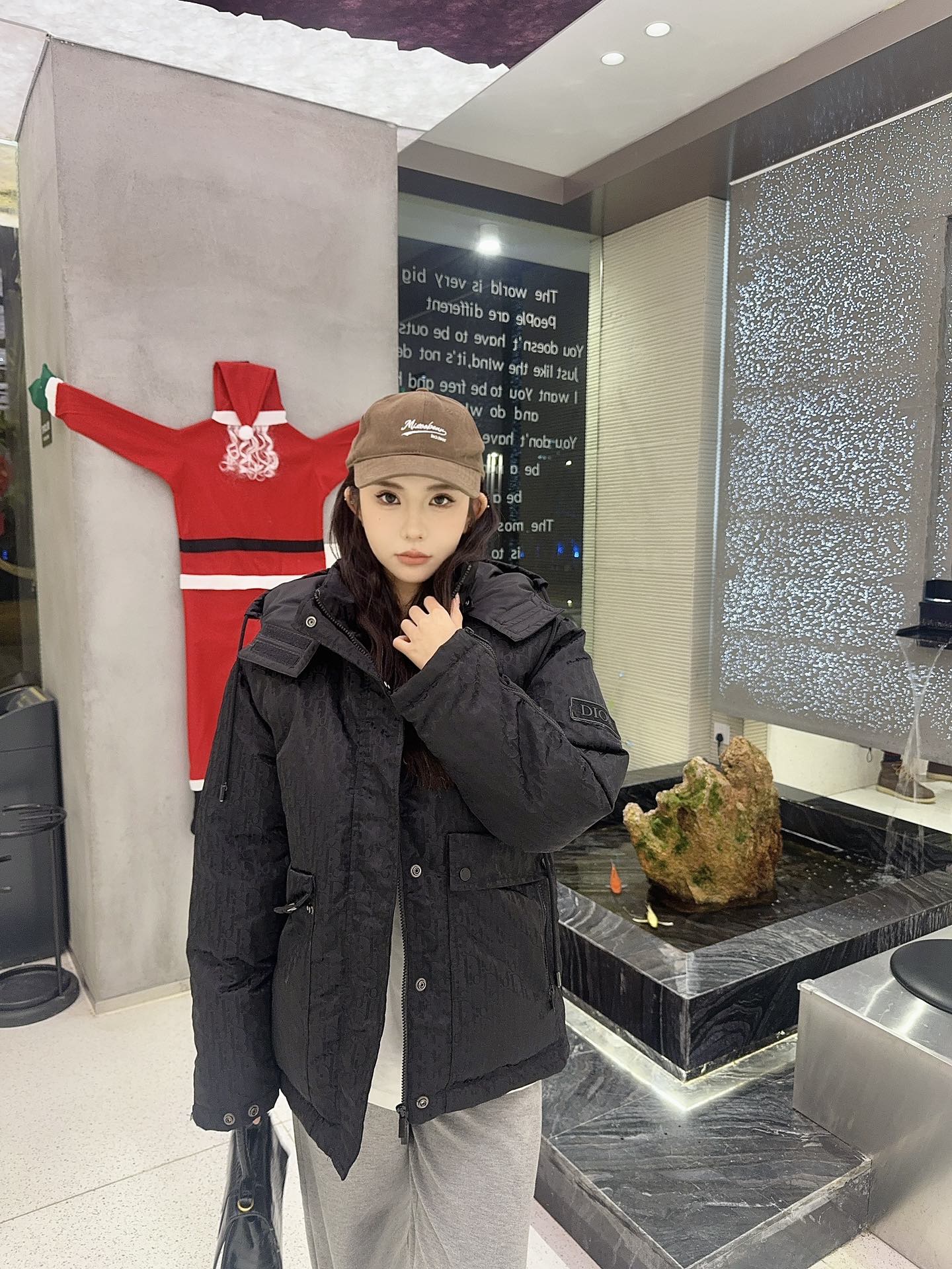 DIOR/迪奥 满印提花LOGO连帽羽绒棉服 上身效果#