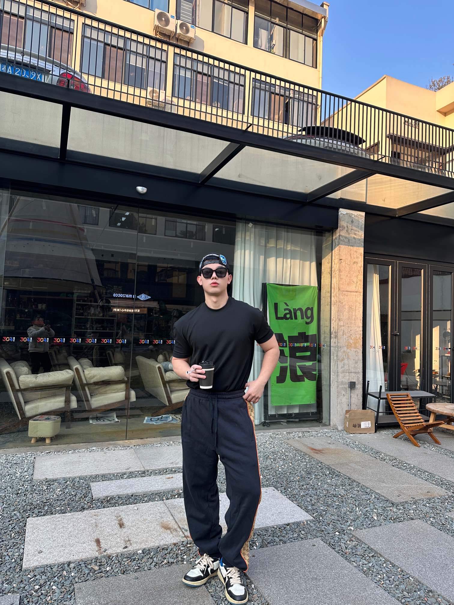 GUCCI/古驰 老花拼接拉束腿长裤 上身效果#