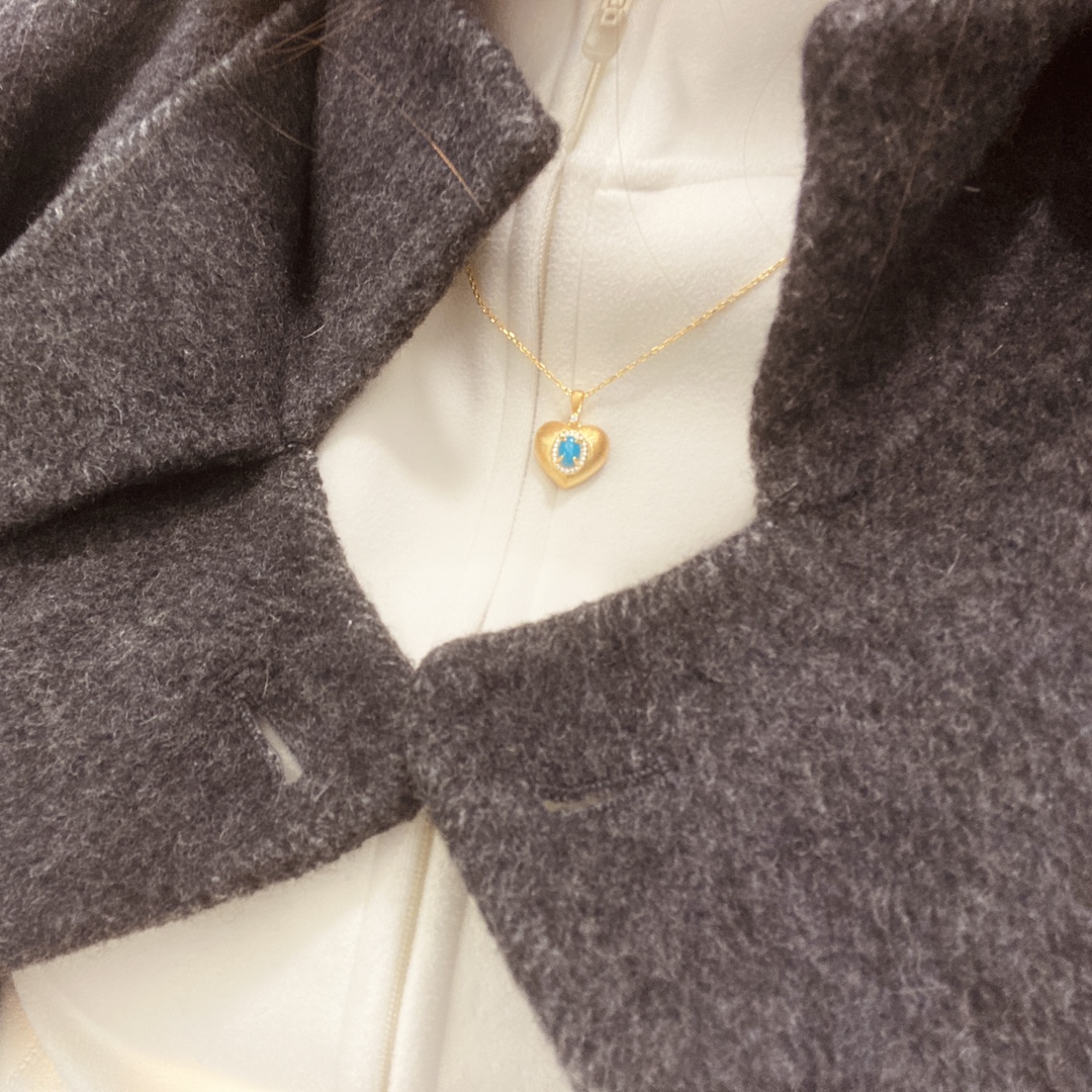 
A5306 👑独立设计师款 火爆🎉时尚圈 精致 爱心 蓝松石 拉丝 项链  高端定制925纯银微镶顶级
