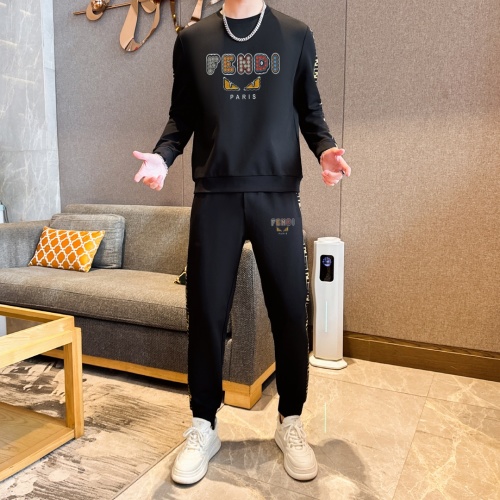 Fendi Men's Black Cotton Sweatshirt and Joggers Set with Logo Detailing 1 Fendi Men's Black Cotton Sweatshirt and Joggers Set with Logo Detailing