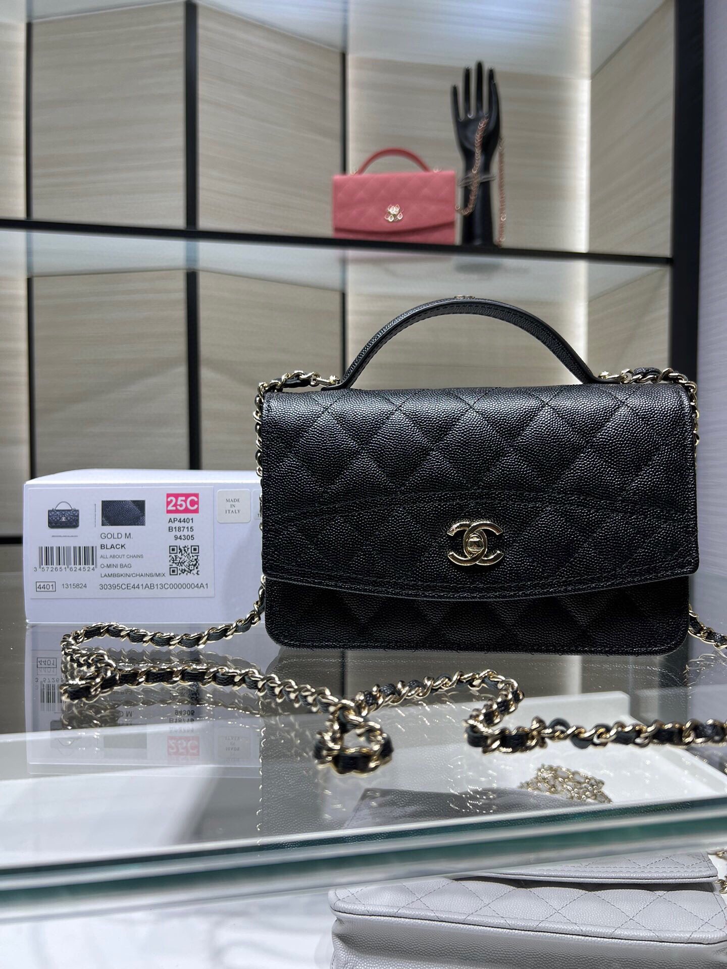Ohanel 25C nueva serie de principios de primavera WOC mango logo hebilla dorada cadena piel de becerro granulada se pue…