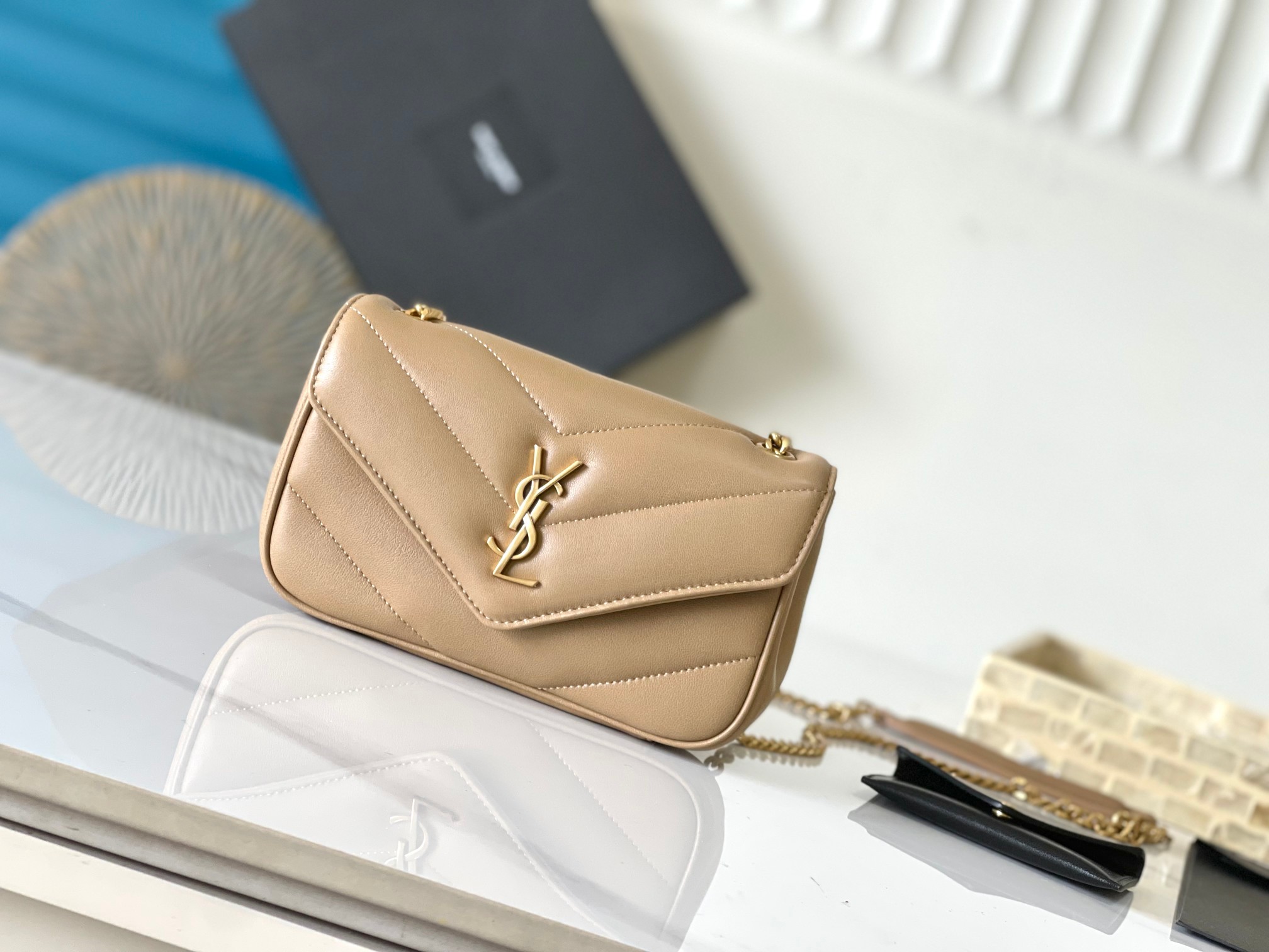 Lambskin Envelope Bag Herringbone Quilted Sliding Chain Detachable Card Holder