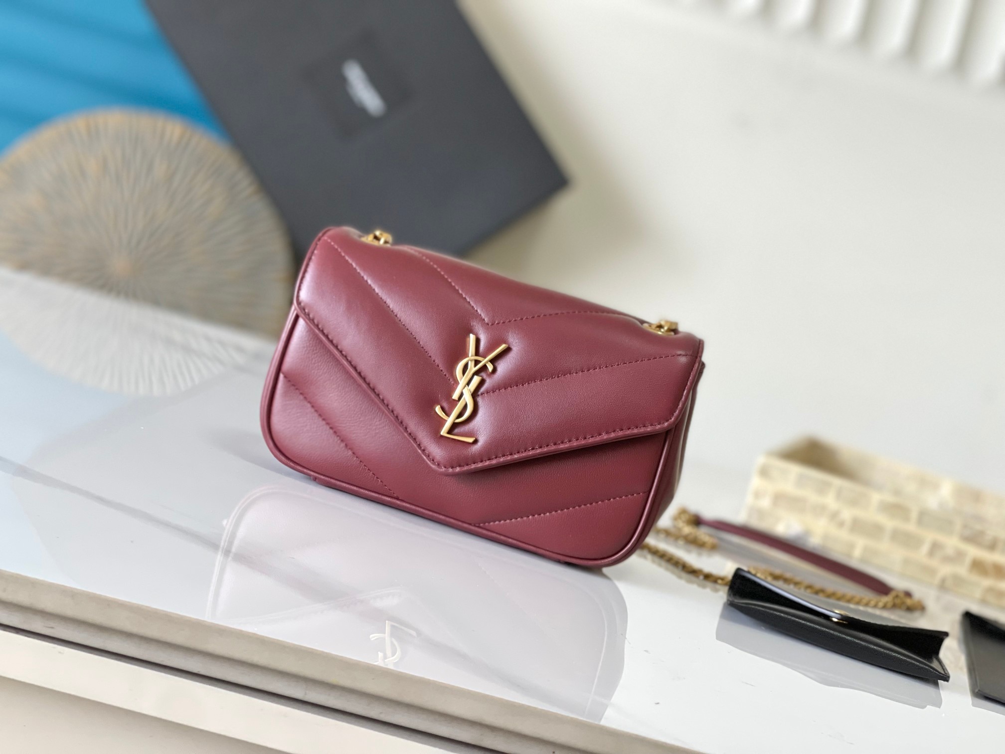 Lambskin Envelope Handbag Herringbone Quilted Sliding Chain Detachable Card Holder