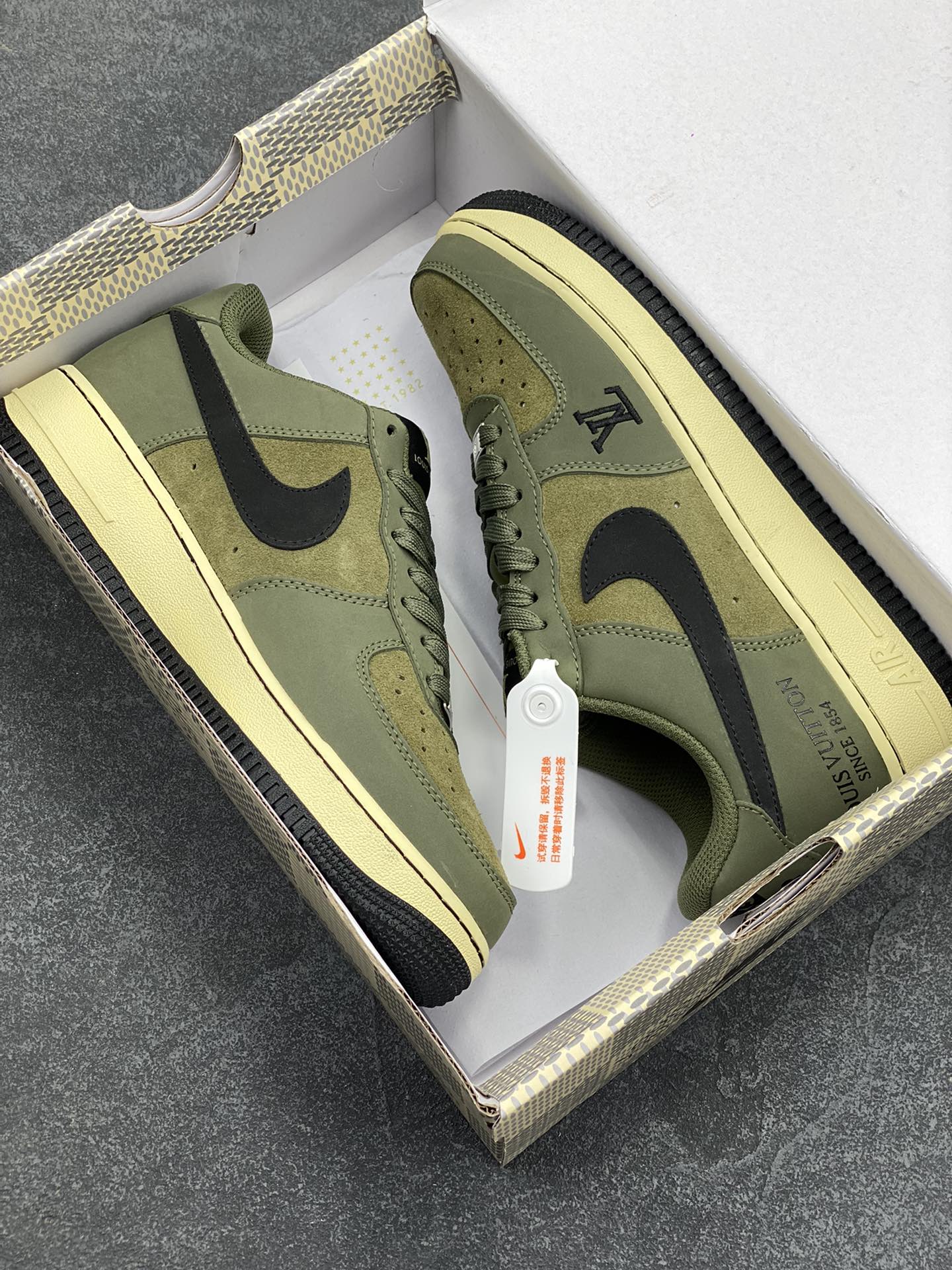 图片[9]-福利特价 NIke Air Force 1 \’07 Low “LV联名–军绿” 空军一号 中帮 运动鞋 休闲鞋 折边针车 工艺难度大 原楦头原纸板 原装鞋盒 定制五金配件 内置全掌气垫 原厂鞋底 货号：BA8806-223 尺码：36 36.5 37.5 38 38.5 39 40 40.5 41 42 42.5 43 44 44.5 45-选品中心