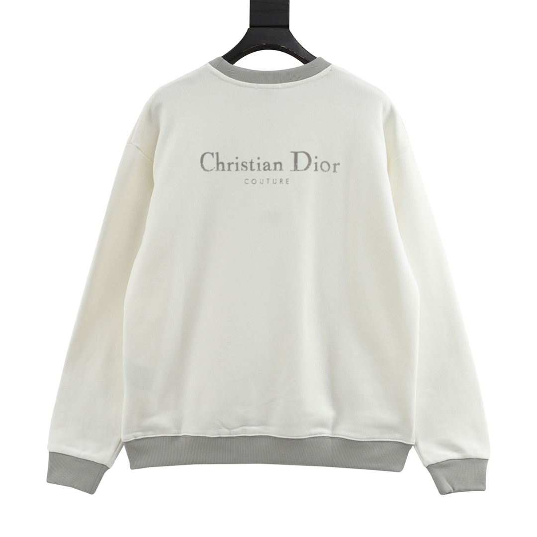 DIOR/迪奥 字母徽标印花白色拼接卫衣 经典CD字母徽标印花设计的白色卫衣