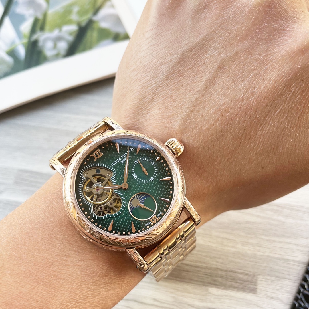 NO:147019,White and gold steel belt 10 Patek Philippe (Patek Philippe fine men's watch, exquisitely crafted, tourbillon selection, multi-function display, including perpetual calendar week calendar displays exquisite details and superb skills, equipped with multi-function fully automatic mechanical movement, top 316 stainless steel case, imported calfskin strap, super mineral mirror, size 43x13mm noble example, gentlemanly style, identity symbol, show your unique taste!,,patek philippe,cowhide19860909白 金 钢带10 百达翡丽(Patek Philippe 精品男士腕表,精雕细琢,陀飞轮精选,多功能显示 包含万年历 星期 日历尽显精致细节与高超技艺,搭载多功能全自动机械机芯,顶级316精钢表壳,进口小牛皮表带,矿物质超强镜面,尺寸43x13mm尊贵典范,绅士风范,身份的象征,展现你的独特品味！,,patek philippe,cowhide,Watch