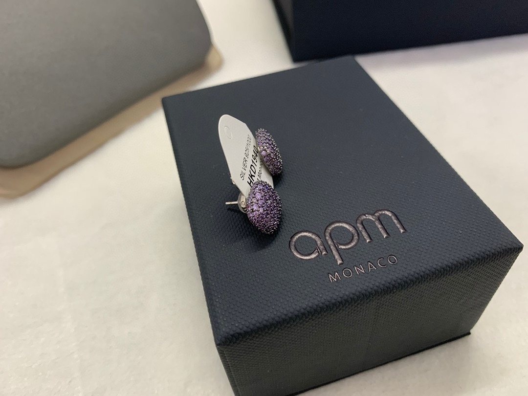 APm Monaco紫色方形耳环简约高贵时尚耳饰生日礼物。