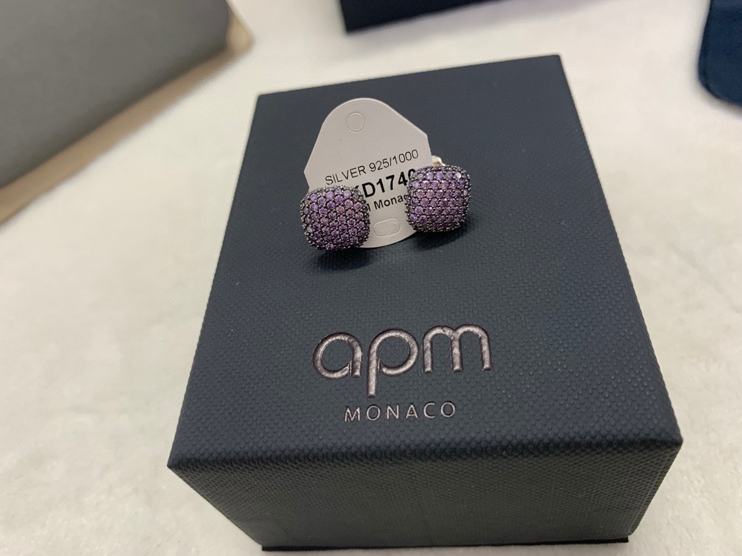 APm Monaco紫色方形耳环简约高贵时尚耳饰生日礼物。