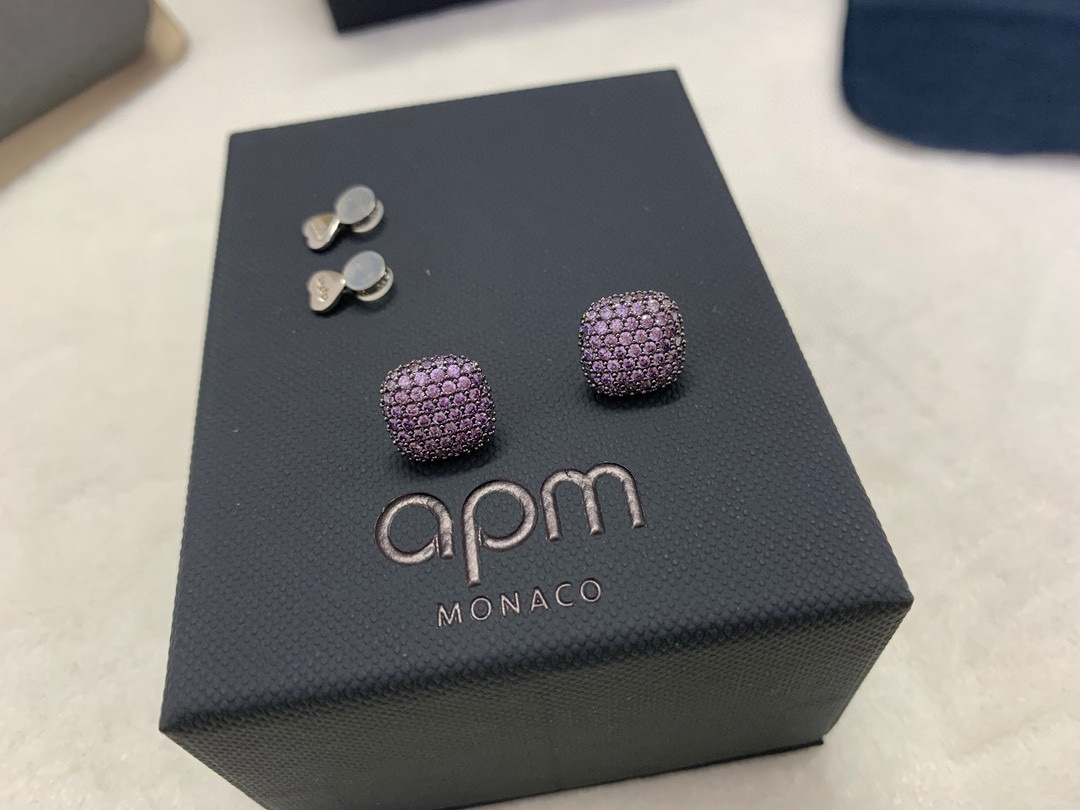 APm Monaco紫色方形耳环简约高贵时尚耳饰生日礼物。