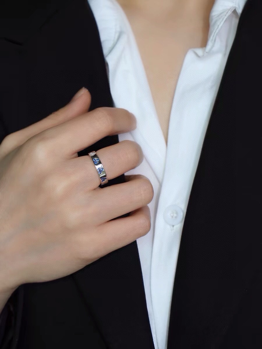 p275 Apm Blue Silver Heart Ring Lovers Personally Against Romantic New Grail Birthday Gift。 - 图片 6