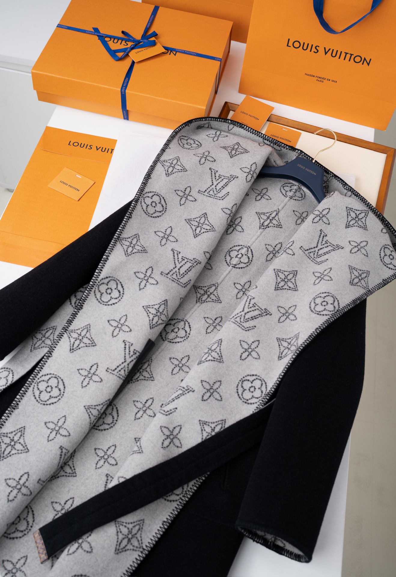 Monogram Wool-Silk Blend Wrap Coat with Leather Trim - Classic Elegance 4 i1735179925 3063 3