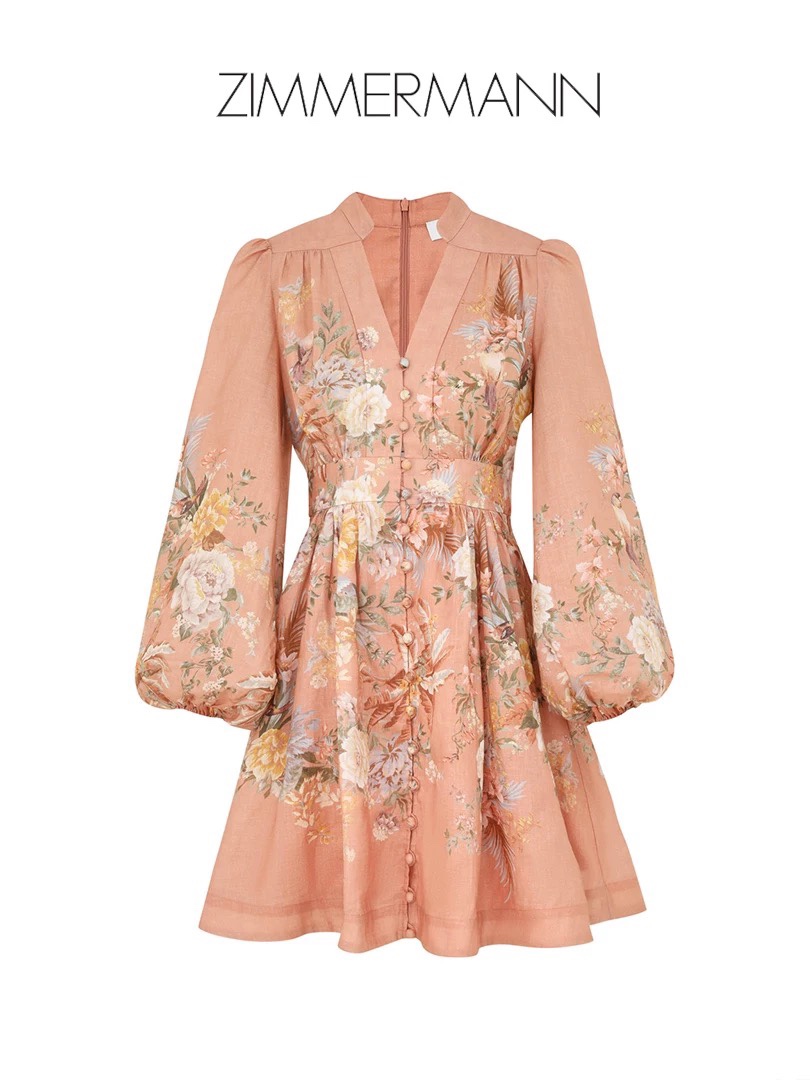 NO:316187,Model number G24122798 ZIMMERMAN*Zimmerman Australian brand High-end custom cotton-linen blend fabric, floral pattern printed buttoned placket waist slimming V-neck lantern sleeves large sway dress!  1.2.3.4/SMLXL (M size bust 98, sleeve length 64, waist 76, skirt length 90), skirts, alexander wang19860909款号G24122798 ZIMMERMAN*兹默曼澳洲品牌 高端定制棉麻混纺面料、花枝图案印花系扣开襟收腰显瘦V领灯笼袖大摆连衣裙！1.2.3.4/SMLXL（M码胸围98,袖长64,腰围76,裙长90）,,skirts,alexander wang,Women's clothing