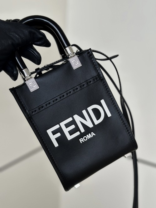 Fendi Roma Black Leather Mini Bag with Iconic FF Logo and Top Handle 1 Fendi Roma Black Leather Mini Bag with Iconic FF Logo and Top Handle