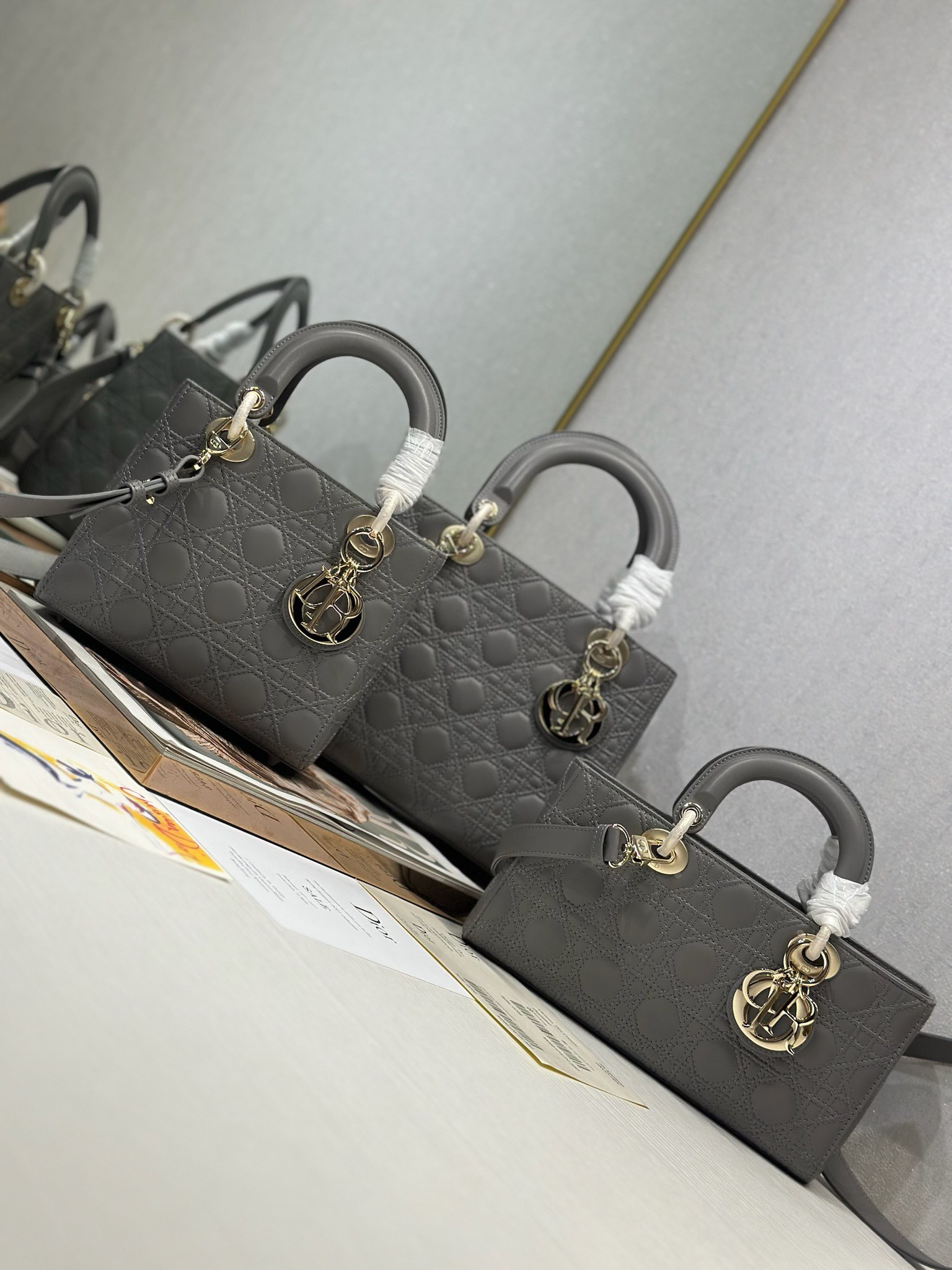 Lady Dior Gray Lambskin Cannage Stitching Handbag - Iconic Elegance 3 i1735478152 1695 1
