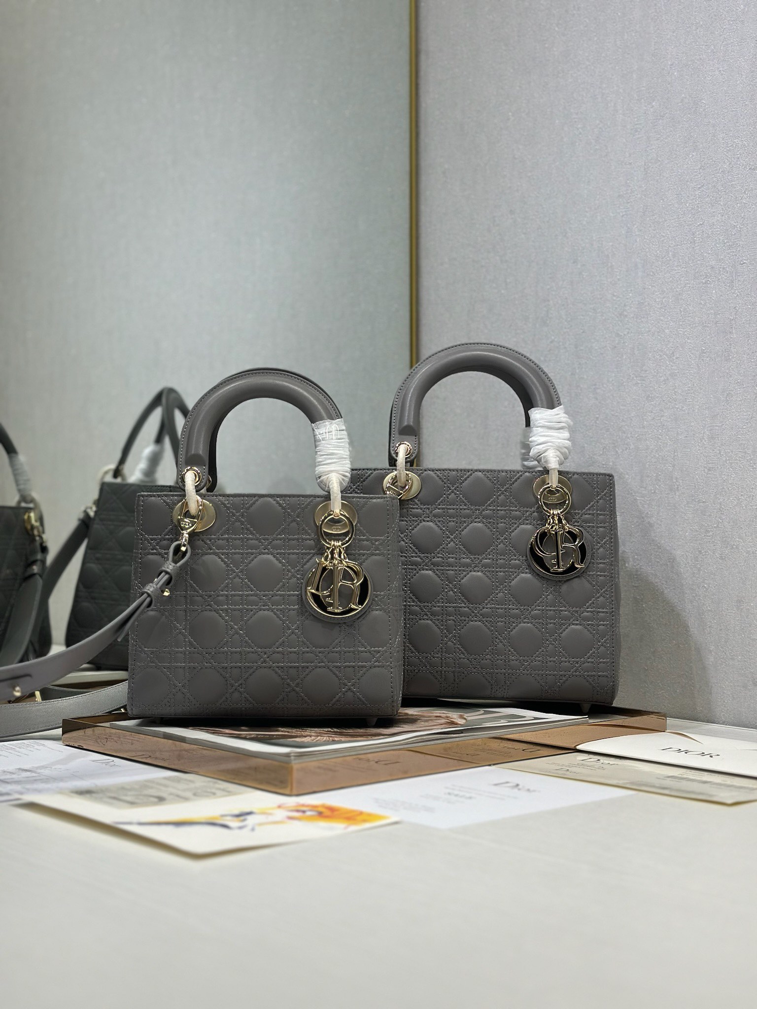 Lady Dior Gray Lambskin Cannage Stitching Handbag - Iconic Elegance 4 i1735478152 2242 2