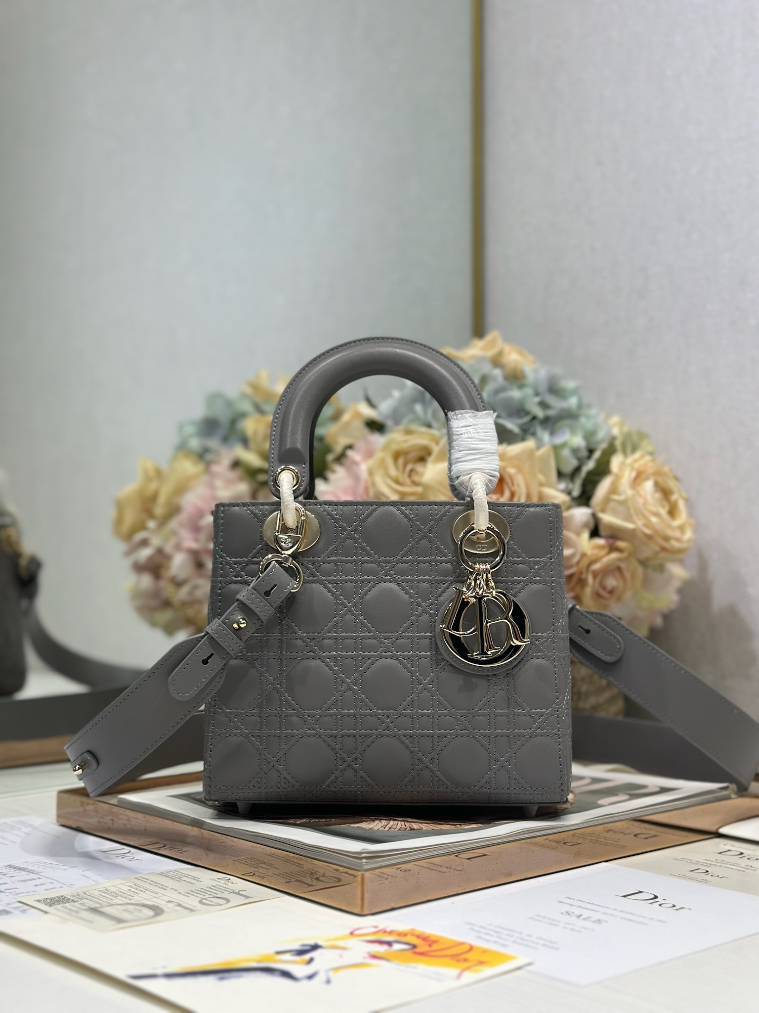 Lady Dior Gray Lambskin Cannage Stitching Handbag - Iconic Elegance 6 i1735478152 3068 4