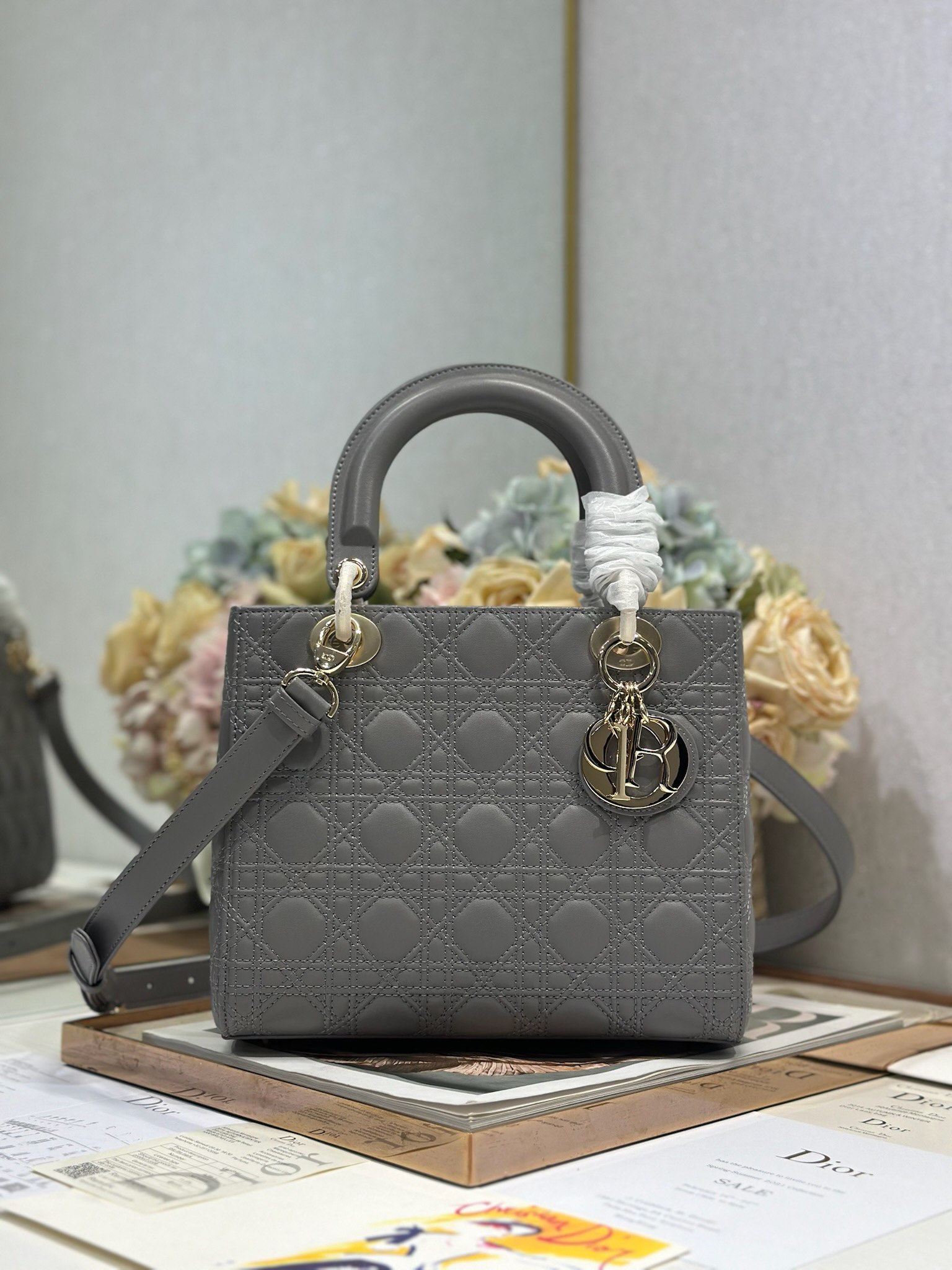 Lady Dior Gray Lambskin Cannage Stitching Handbag - Iconic Elegance 7 i1735478152 8230 5