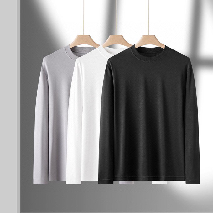 Armani Clothing T-Shirt Silk Spandex Spring Collection Long Sleeve