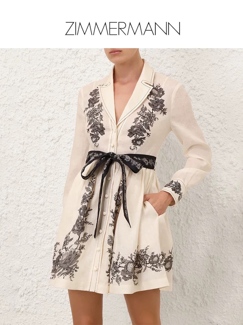 NO:308729,Model number G24123058 ZIMMERMA*N high-end custom, fashionable retro print waist-closed and slimming single-breasted placket lapel long-sleeved dress with belt!  1.2.3.4/SMLXL (2 size bust 92, sleeve length 61, waist 82, skirt length 94), skirts, alexander wang19860909款号G24123058 ZIMMERMA*N兹默曼澳洲品牌高端定制、时尚复古印花收腰显瘦单排扣门襟翻领长袖连衣裙配有腰带！1.2.3.4/SMLXL（2码胸围92,袖长61,腰围82,裙长94）,,skirts,alexander wang,Women's clothing