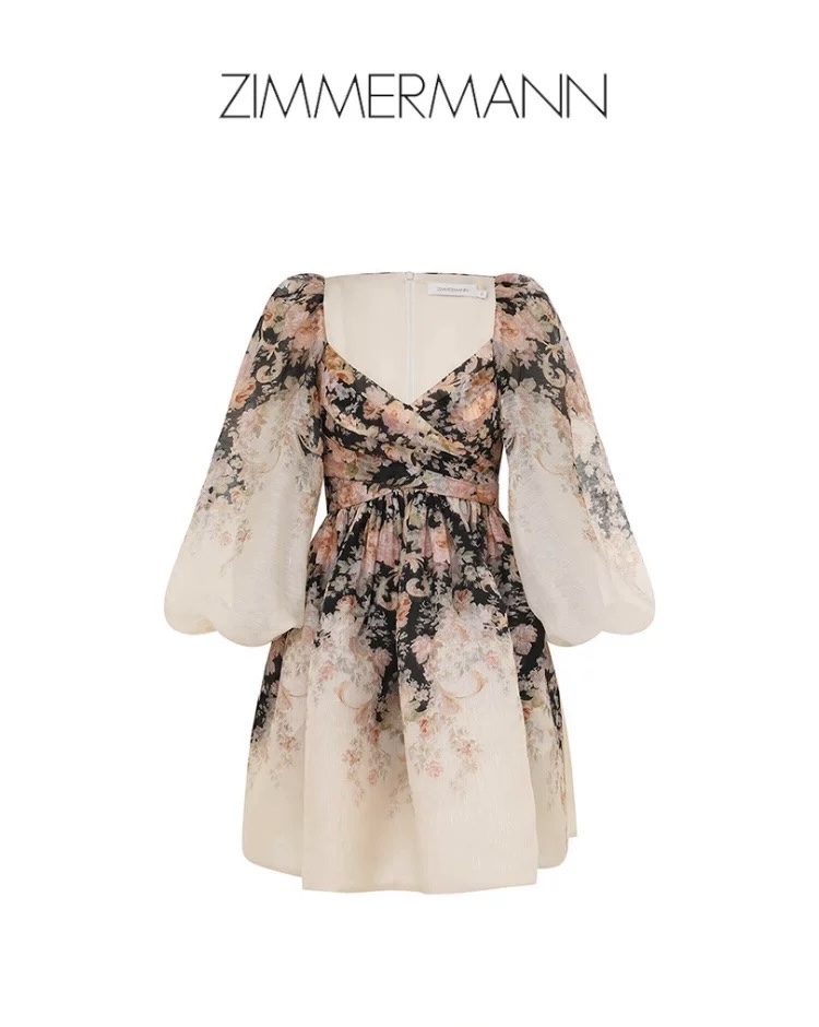 NO:315654,ZIMMERMA*N Australia Brand High-end custom linen blend fabric, fashionable floral pleated crossed square collar lantern sleeves waist-hugging and slimming dress!  1.2.3.4/SMLXL (2 size bust 80~88, rotator sleeve 64, waist 70, skirt length 85), skirts, alexander wang19860909ZIMMERMA*N兹默曼澳洲品牌 高端定制亚麻混纺面料、时尚花卉压褶交叉方领灯笼袖收腰显瘦蓬蓬连衣裙！1.2.3.4/SMLXL（2码胸围80～88,连肩袖64,腰围70,裙长85）,,skirts,alexander wang,Women's clothing