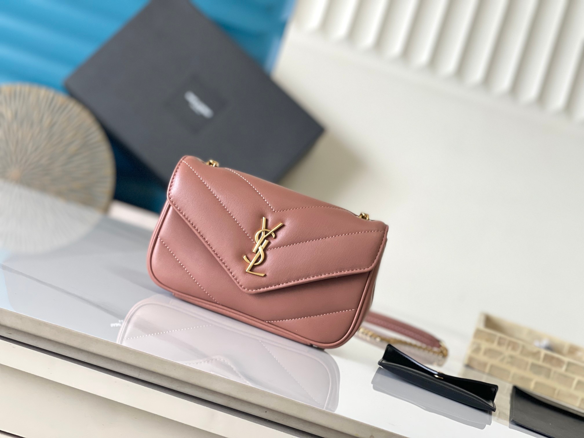 Lambskin Envelope Mini Handbag Herringbone Quilted Sliding Chain Detachable Card Holder