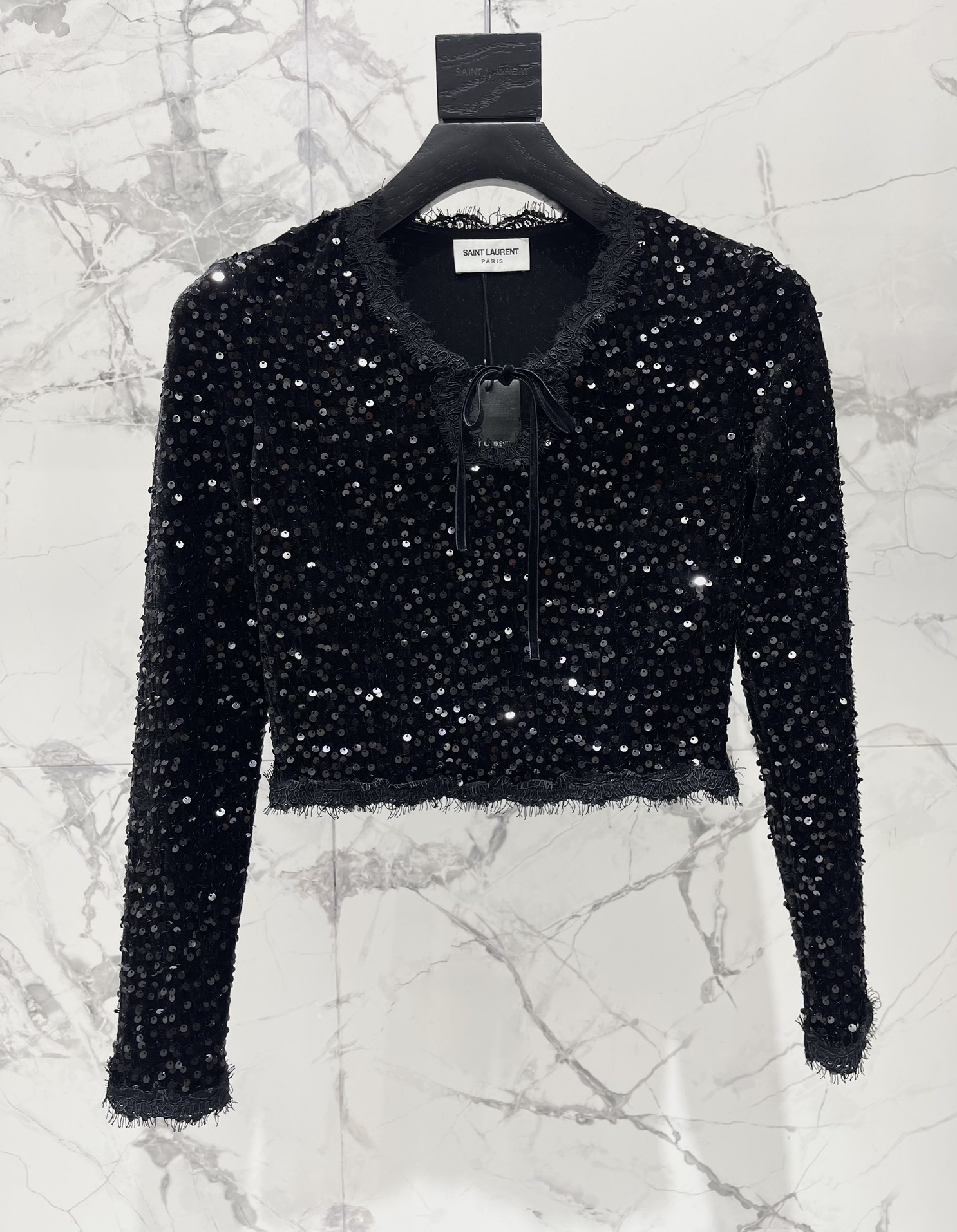 Yves Saint Laurent Sequin Lace-Trim V-Neck Top - Shimmer and Shine 3 i1735615435 6913 1