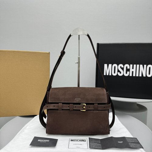 Moschino Tie Me Medium Suede Shoulder Bag - Brown Designer Handbag 1 Moschino Tie Me Medium Suede Shoulder Bag - Brown Designer Handbag