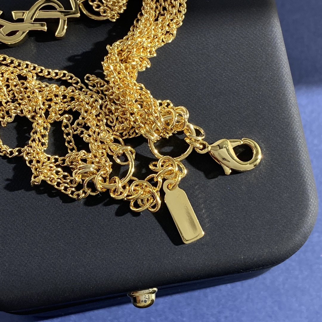 Saint Laurent 圣罗兰YSL韩版个性 简约光面YSL字母多层链条手链黄铜材料电镀18k金 2个色:金色 银色