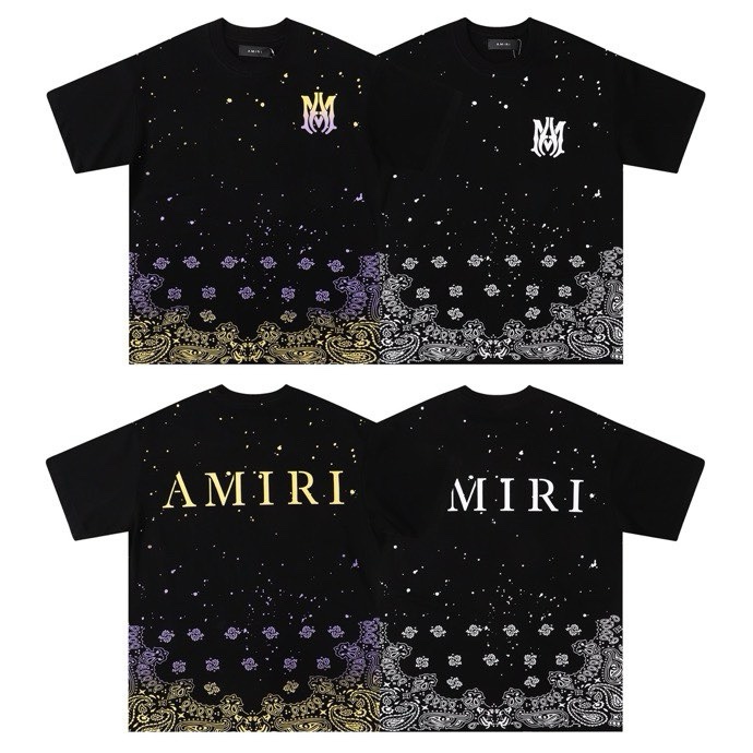Amiri T-shirt met Logo en Paisley Print - Zwart/Wit & Zwart/Paars - Relaxte Pasvorm