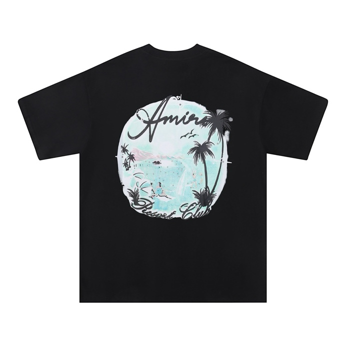 Amiri 2025 Spring/Summer Round Neck T-Shirt High Street Unisex Loose Fit Short Sleeve