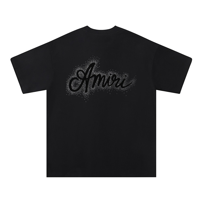 Amiri 2025 Spring/Summer Silver Glitter Logo T-Shirt, Unisex Relaxed Fit
